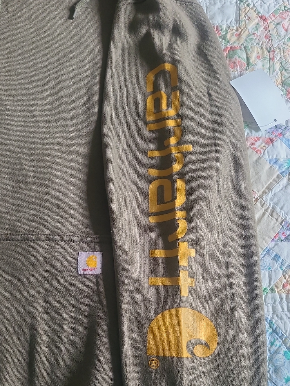 Carhartt Men's Hooded Sweatshirt in Olive with Sleeve Logo - Picture 2 of 5